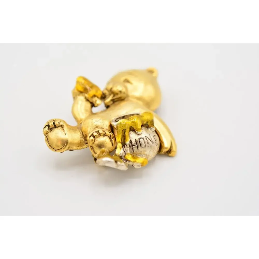 Danecraft Vintage Honey Bear Pin Brooch Cute Pot Jar Gold Signed NOS 80s BinA13